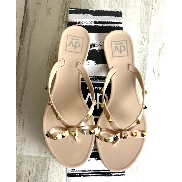 Dolce Vita Women's 8 Sunkissed Blush slip on jelly sandal new gold studded bow - Picture 3 of 7